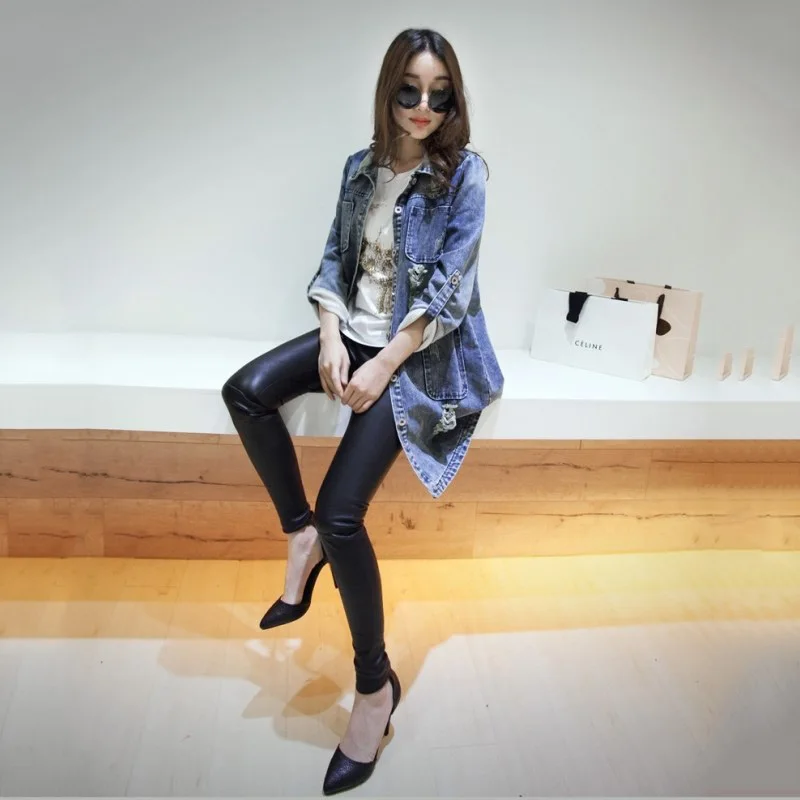 Женская джинсовая куртка Повседневная Свободная винтажная на пуговицах длинная