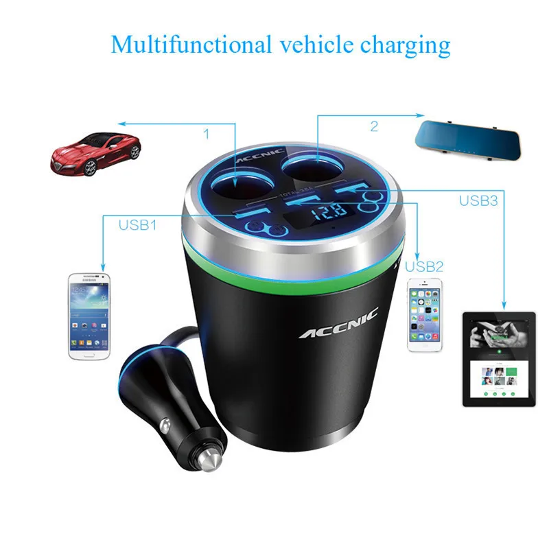 12-24 в автомобильный Bluetooth fm-передатчик 3 USB Автомобильное зарядное устройство адаптер с дисплеем напряжения тока автомобильный держатель для чашки 2 прикуривателя
