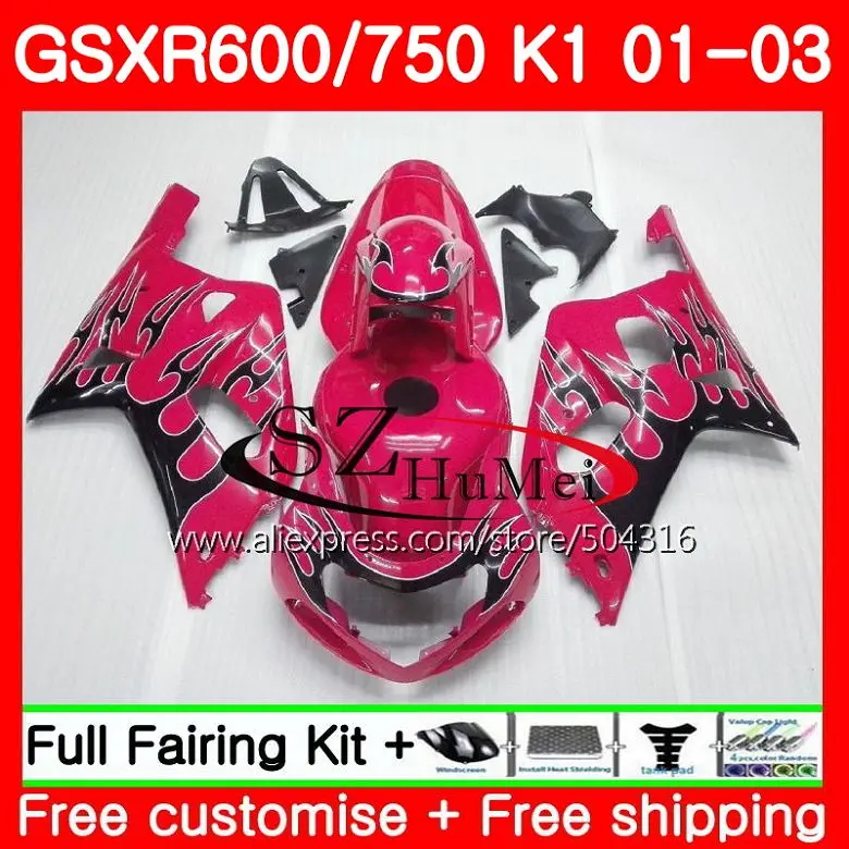 

Body For SUZUKI GSX-R600 GSXR 600 Pink Rose GSXR 750 01 03 GSX-R750 29SH7 K1 GSXR750 01 02 03 GSXR600 2001 2002 2003 Fairing