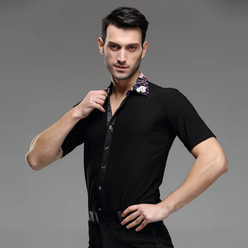 8 узоров мужские рубашки для латинских танцев Мужская одежда бальных костюмы