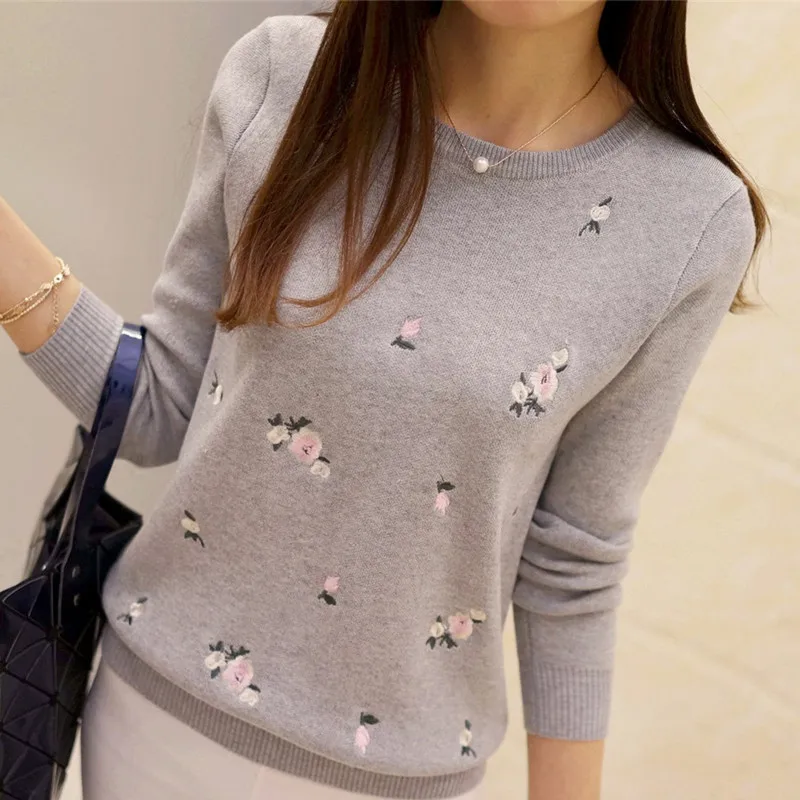 2019 Autumn Sweater Women Embroidery Knitted Winter And Pullover Female Tricot Jersey Jumper Pull Femme | Женская одежда