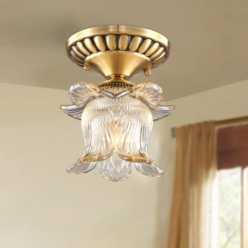American Copper Led Lamp Crystal Aisle Ceiling Lamp Corridor Balcony Ceiling Lights Storage Room Light Fixtures Home Lighting