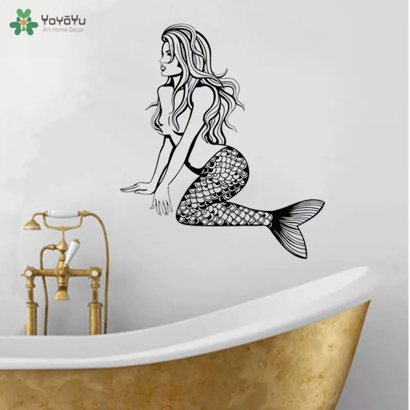 

YOYOYU Wall Decal Sexy Mermaid Wall Stiocker Wall Mural For Bathroom Girls Room Ocean Sea Style Poster Vinyl Art Decor QQ225