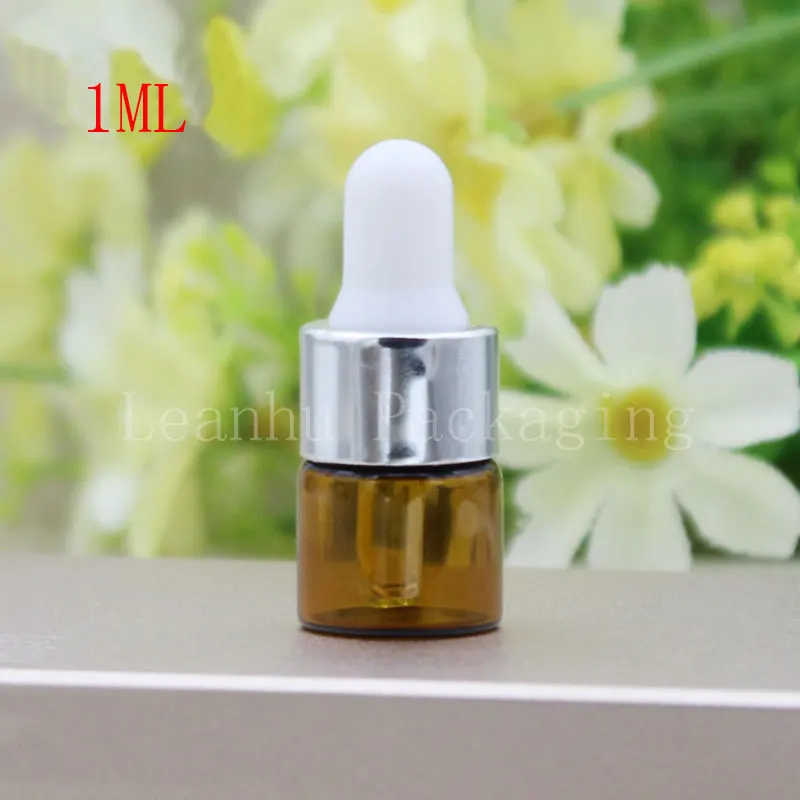 Wholesale 1ml Brown Oil Bottles 1cc Silver White Circle Empty Glass Bottle Perfume Sample Dropper | Красота и здоровье