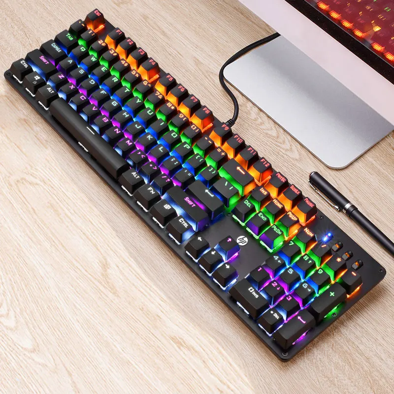 Multicolour black Hp GK100 механическая клавиатура синий/черный/красный ось проводной портативных ПК офис игровая клавиатура - Цвет: Multicolour black
