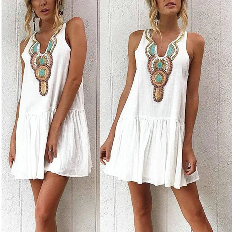 Летнее платье повседневное с v образным вырезом уличная на пуговицах сзади бохо
