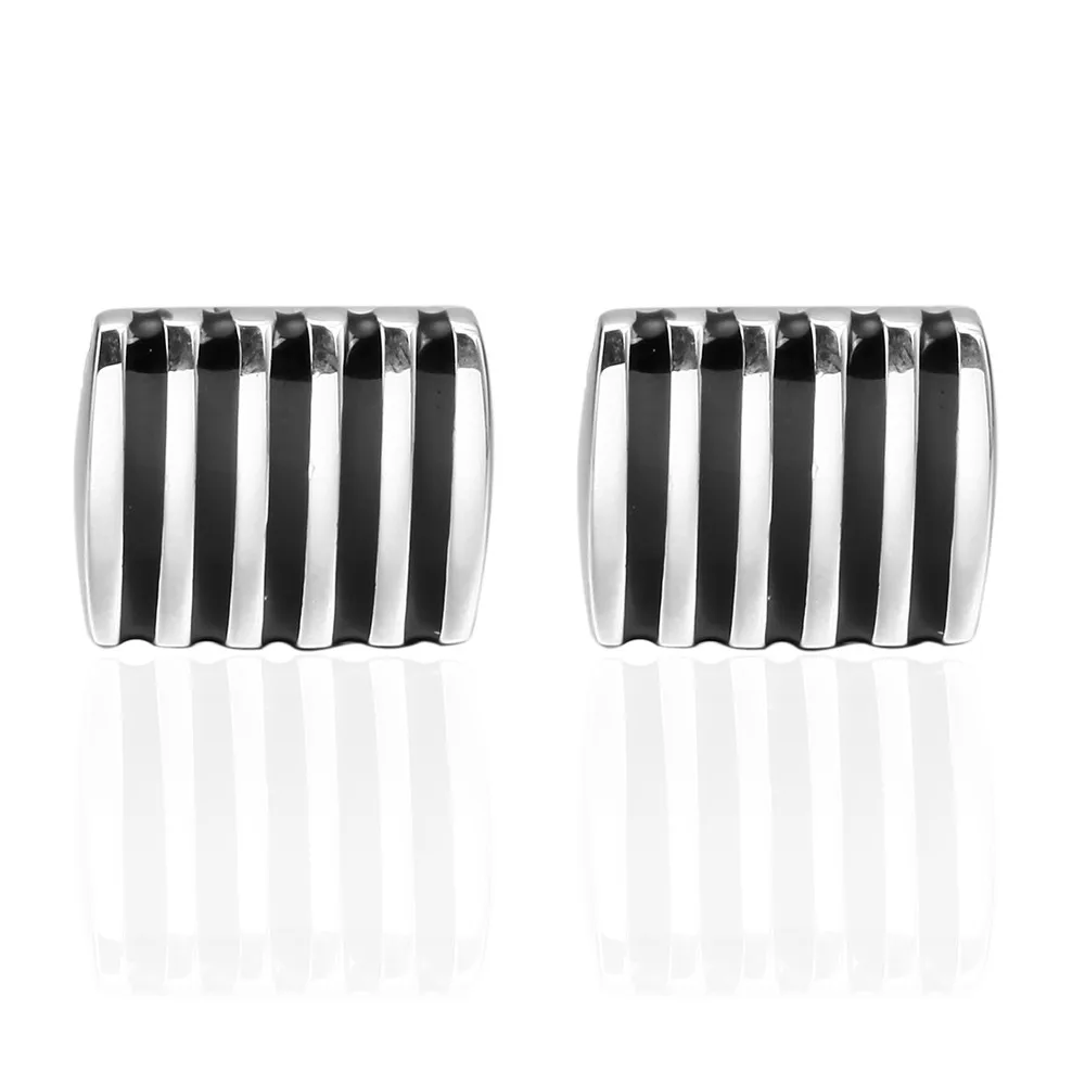 Витрина запонки винтажные Квадратные серебряные с черной эмалью Полосатые