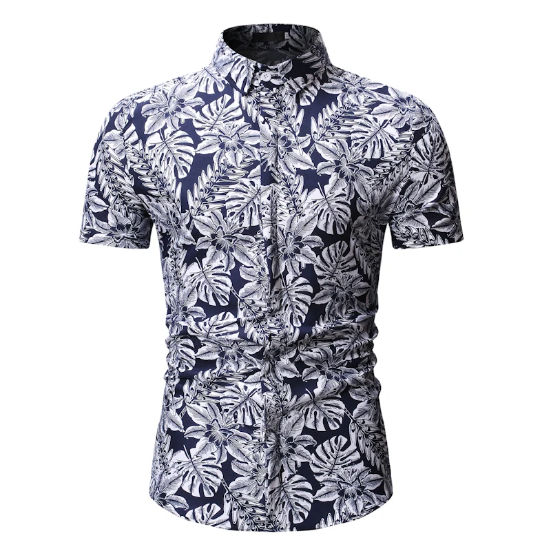 Для мужчин рубашка Лето 2019 г. Новый печати пляж Мужская гавайская рубашка's
