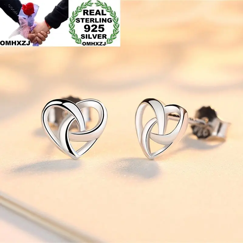 

OMHXZJ Wholesale European Fashion Woman Girl Party Wedding Gift Silver Heart S925 Sterling Silver Stud Earrings EA152