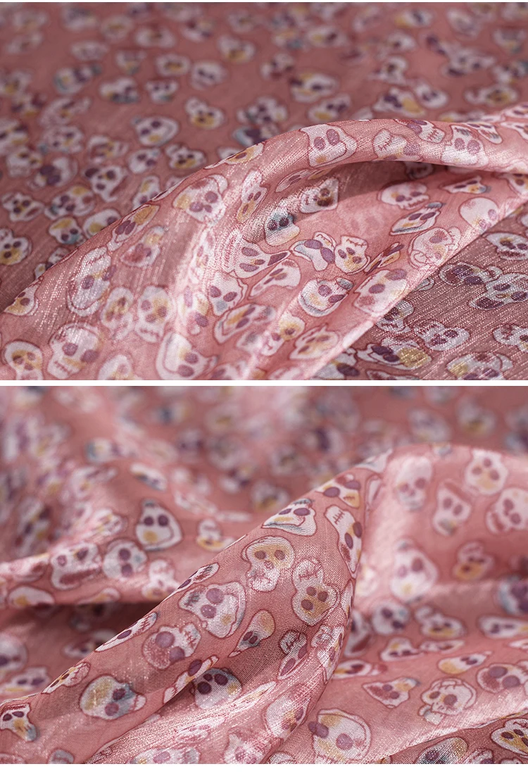 Pearlsilk 160cm Width Pink Human Skeleton Printed Chiffon 100%Polyester Materials Summer Dress DIY clothes fabrics Freeshipping