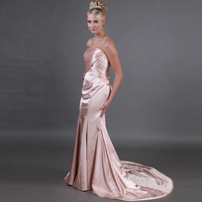Elegant Mermaid Satin Evening Dresses Pleats Nude Women Formal Party Sweep Train 2019 Special Occasion Gowns | Свадьбы и торжества