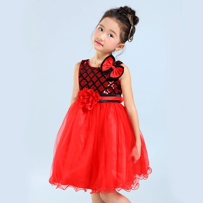 2019 Children Girls Dress Flower Sequined Red White Party Princess Costume Child Dresses for 6 7 8 9 10 to 12 Years B1A9BA | Детская