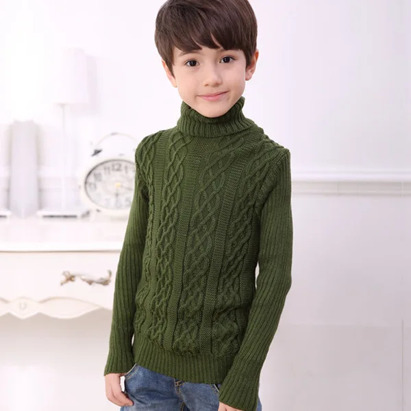 Army green Осенне-зимняя одежда для мальчиков, Детский свитер для мальчика-подростка, модный свитер с высоким воротником, детские пуловеры, верхняя одежда, вязаная одежда для мальчиков - Цвет: Army green