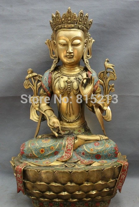 

Bi001155 24 "Тибет Cloisonne бронзовая позолота Защита 7 глаз белый зеленый богиня ТАРА статуя