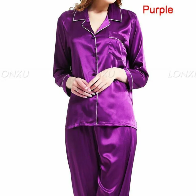 hirigin Women Silk Satin Pajamas Set Solid Single Breasted Long Sleeve Button-Down Sleepwear Loungewear Pajama Sets | Женская одежда