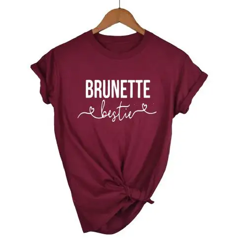 winered white BRUNE OKOUFEN, светлые брюнеты, футболки для женщин, повседневный Топ, футболка, лучший друг, подходящие женские топы, летняя стильная футболка, Прямая поставка - Цвет: winered white BRUNE