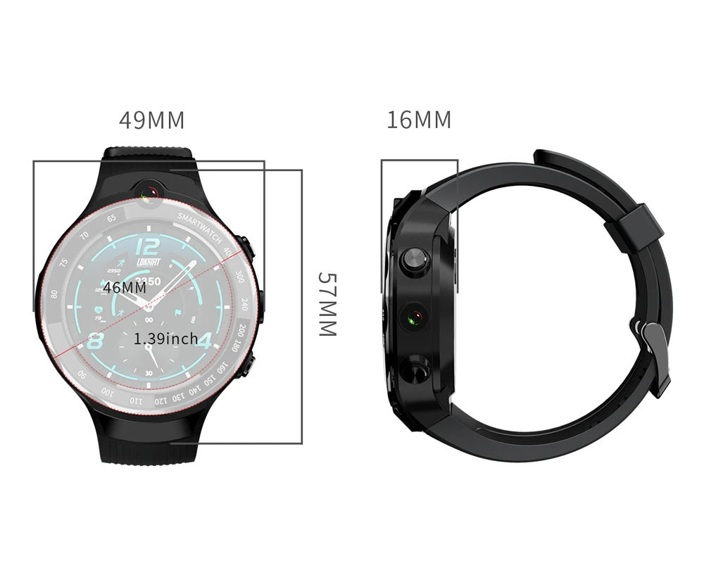 LOKMAT LoK02 4G Смарт-часы телефон MTK6739 1G+ 16G Android 7,1 400*400 AMOLED 5MP+ 5MP двойная камера SIM gps WiFi умные часы для мужчин