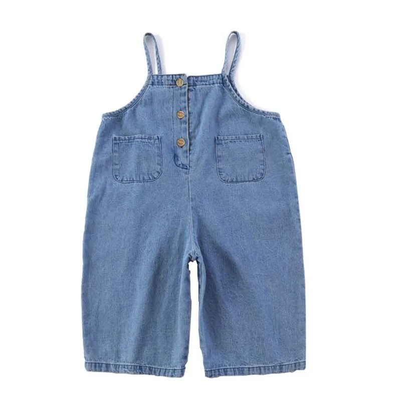 

DFXD Top Quality 2018 Summer Girls Jumpsuit New Fashion Korean Girls Long Loose Denim Blue Overalls Children Jeans Overall 2-10Y