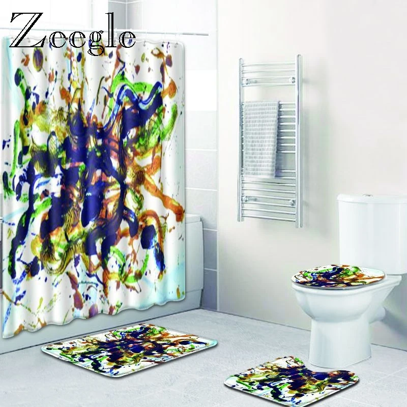 

Zeegle 3D Printed Bathroom Mat and Rugs Shower Carpet Water Absorbing Bath Mat Non Slip Bath Mats Microfiber Toilet Rug 4pcs set