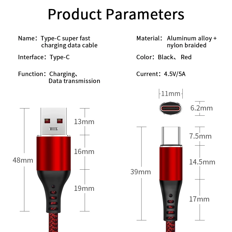 Тип C USB кабель 5A быстрой зарядки Зарядное устройство USBC провод для Samsung S9 huawei P20 Pro