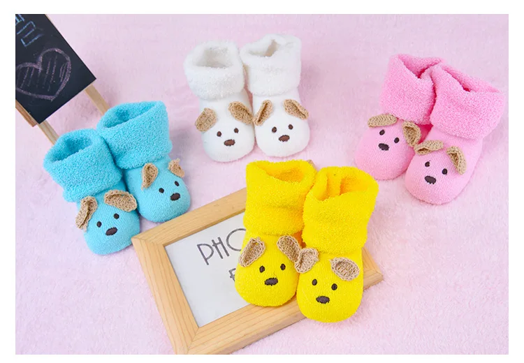 pink 1 pair Детские носки для новорожденных; Теплая обувь для маленьких мальчиков и девочек с изображением медведя; зимние детские носки; Sapatos meias infantis - Цвет: pink 1 pair