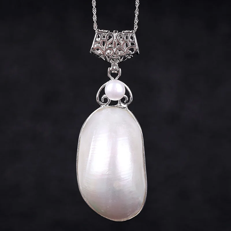 JIUDUO White Shell Pendant Female Wedding Necklace 925 Silver | Украшения и аксессуары