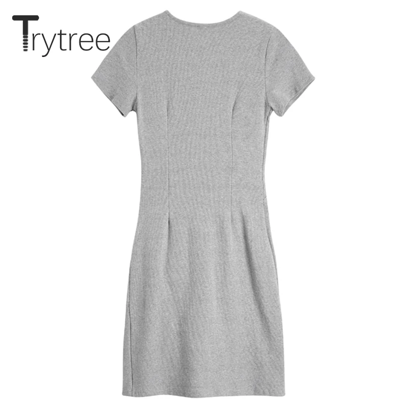 Trytree летнее повседневное однотонное платье женское эластичное с v образным
