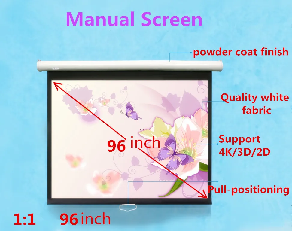 Jingke проектор экран 96 дюймов 1:1 ручной 4 K/3D/2D матовый белый проекционный