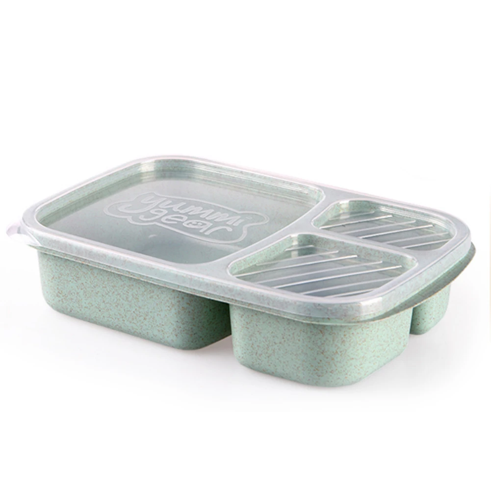 Green Bento Ланч-бокс для взрослых и детей, 3 отделения, контейнер для хранения еды для путешествий - Цвет: Green
