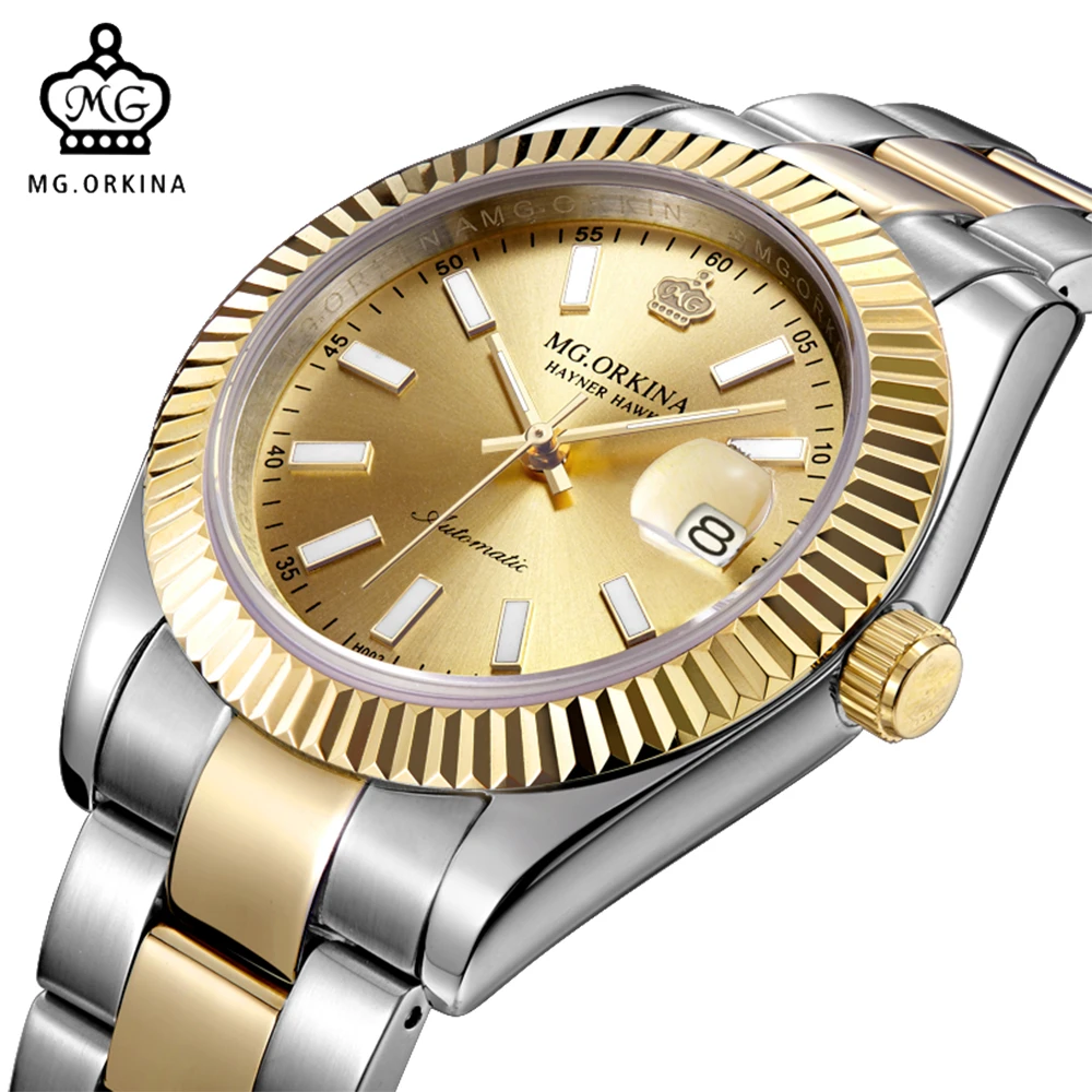 Мг. Мужские Водонепроницаемые механические наручные часы с чехлом из