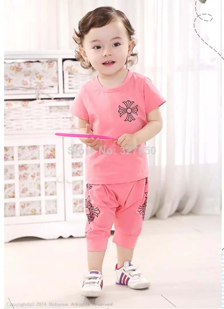 4 sets/lot 2014 Baby clothing set Summer Girl Clothing Sport Casual Cotton Clothes T-shirt + Shorts BDT-383 | Мать и ребенок