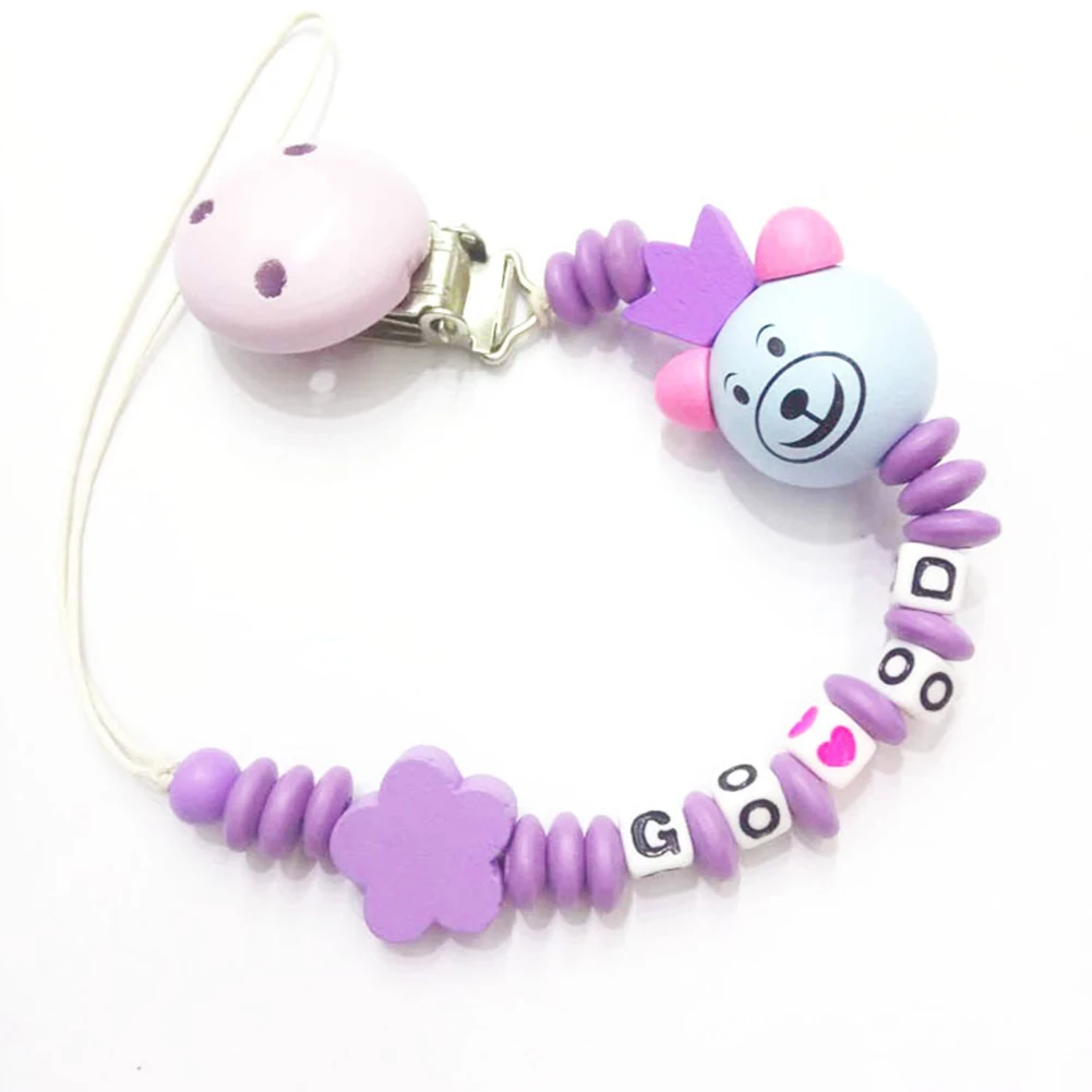 Цепочка с деревянными буквами Соска пустышка клипсой держателем анти падающая