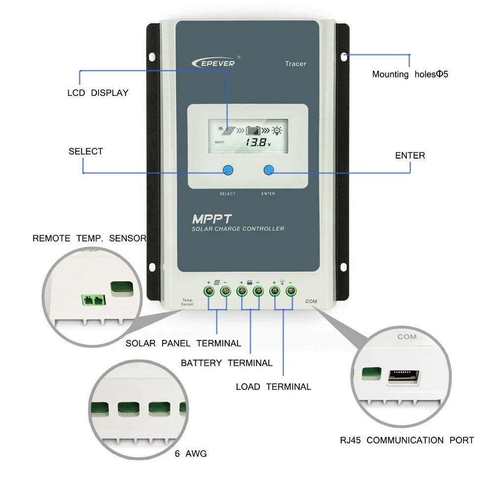 Tracer 1210AN 2210AN MPPT Солнечный контроллер заряда 10A 20A LCD EPEVER солнечный регулятор 1206AN 2206AN