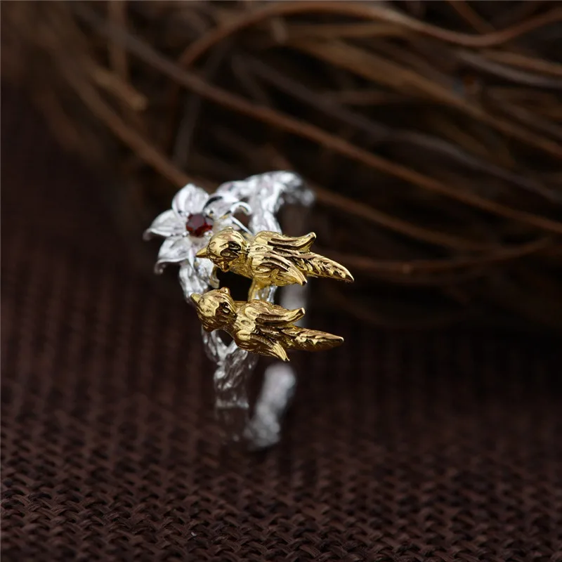 BESTLYBUY 100% Настоящее серебро 925 пробы ювелирные изделия милые кольца с птицами для