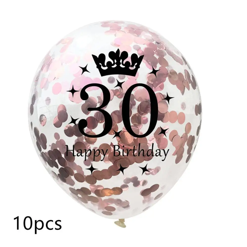 10pcs 10 шт 12 дюймов прозрачные блесток баллоны 16/18/21/30/40/50/60/70/80/90 лет конфетти воздушные шары для дня рождения вечерние украшения - Цвет: 10pcs