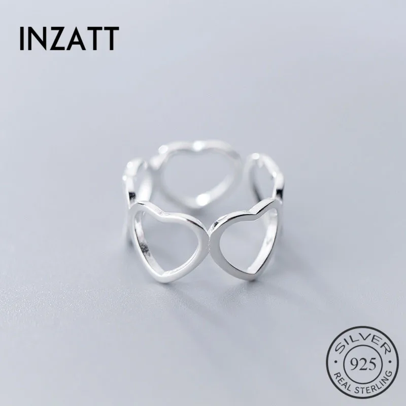 INZATT Настоящее 925 пробы Серебряное пустое сердце кольцо для открытия для элегантных женщин вечерние ювелирные изделия в минималистическом стиле Романтические Аксессуары