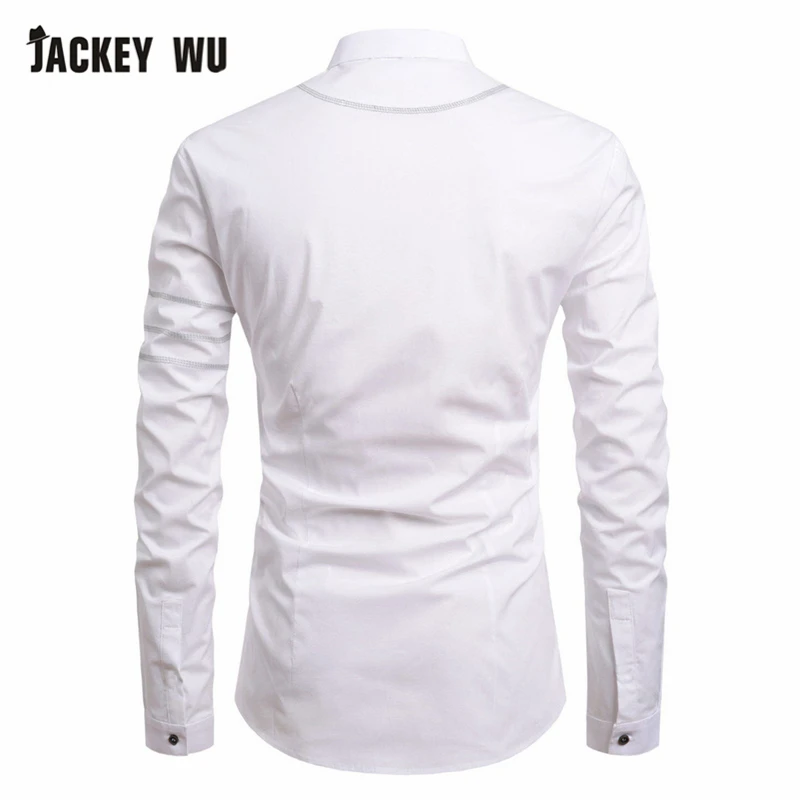 JACKEYWU Brand Dress Shirts Men 2019 Korean Fashion Line Stitch Long Sleeve Casual Shirt Cotton Business White Camisas Masculina | Мужская