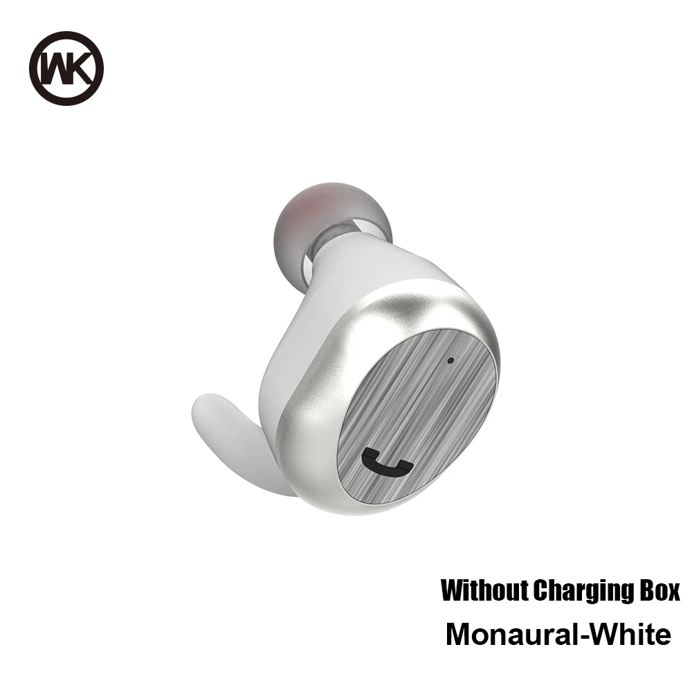 Single White WK беспроводные TWS Bluetooth наушники гарнитуры наушники зарядный ящик мини 3D стерео Bluetooth наушники для Xiaomi iPhone samsung - Цвет: Single White