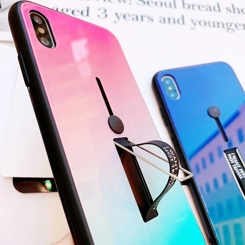 Чехол из закаленного стекла для iPhone XS XR 7 8X6 6S Plus градиент цвета синий луч Аврора