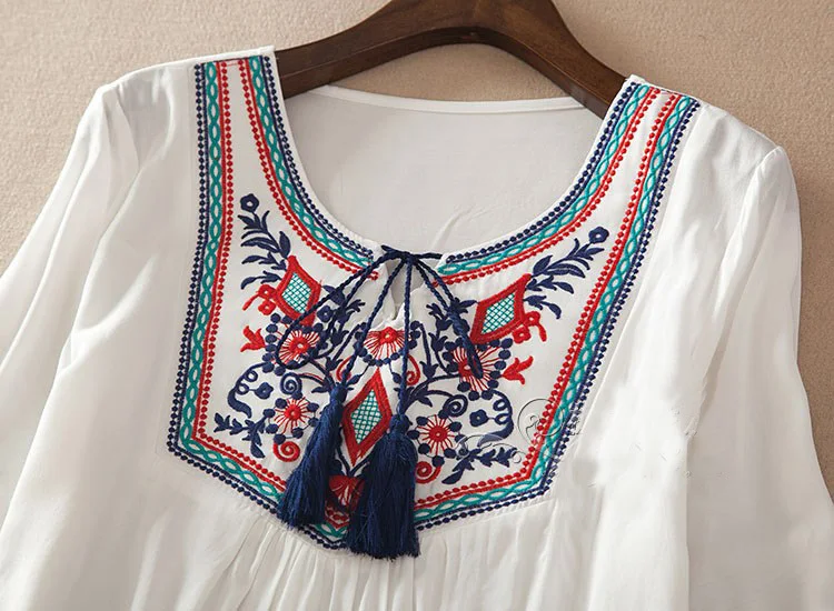 Для женщин S Топы корректирующие и блузки для малышек 2019 вышивка boho Свободная