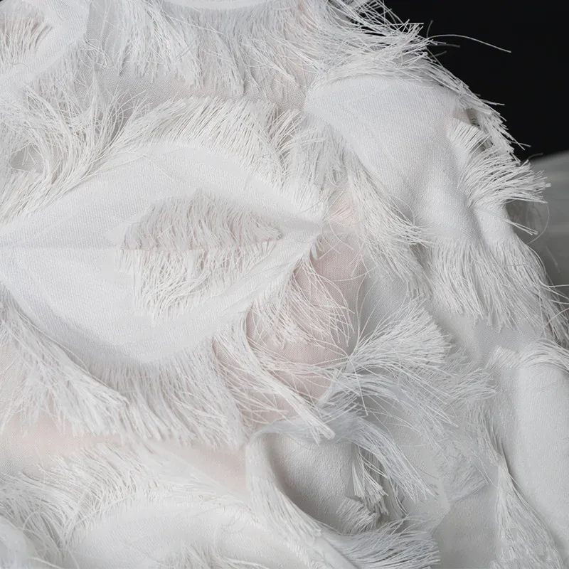 

Lace91 1/2yard White Handmade 3d Embroidery Feathers Tassel Mesh Fabric Lace Wedding Dress Fabric Party Home Curtains Clothes
