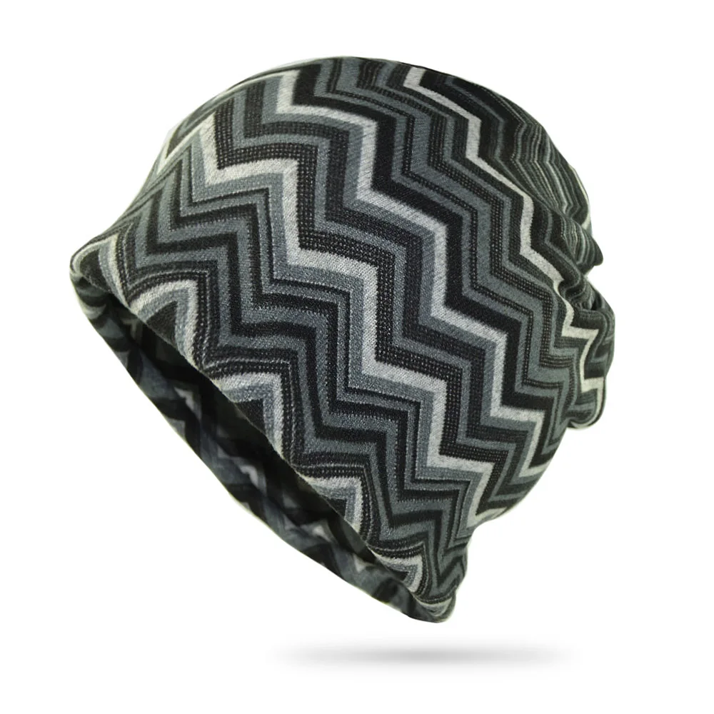 Женская Шапка-бини весенне-зимняя вязаная шапка с зигзагообразными полосками