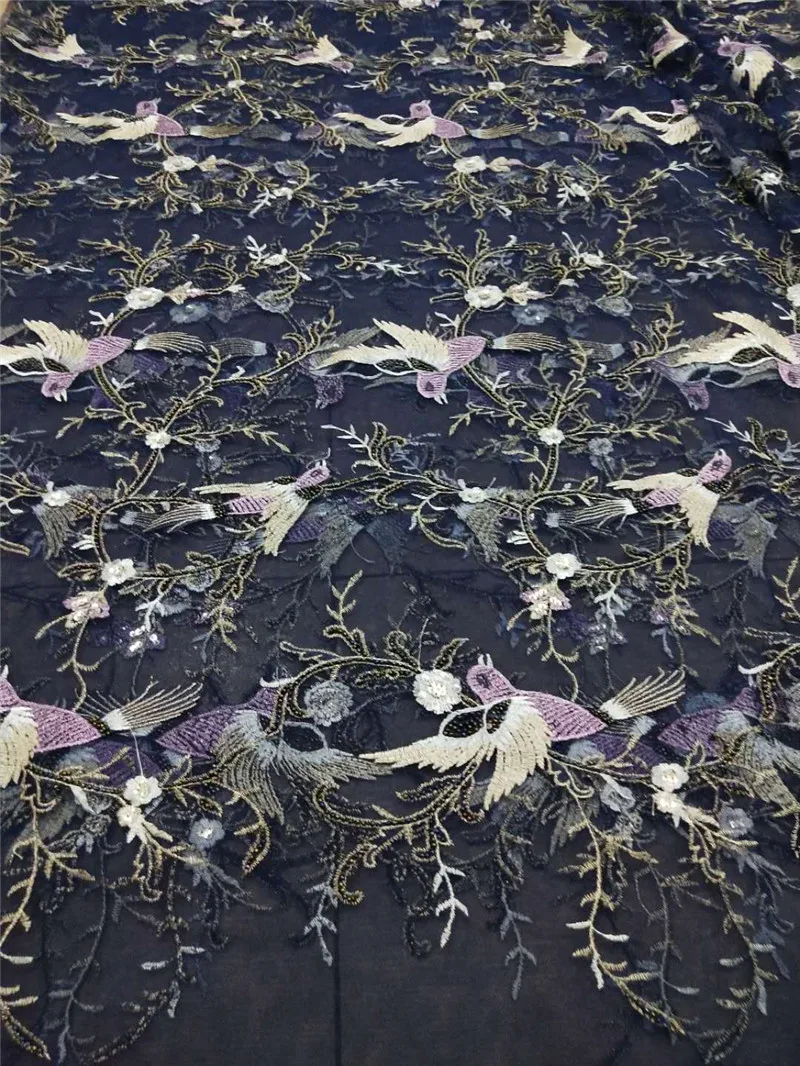 Новый дизайн вышитый цветок птицы нигерийский тюль кружевная ткань с маленькими