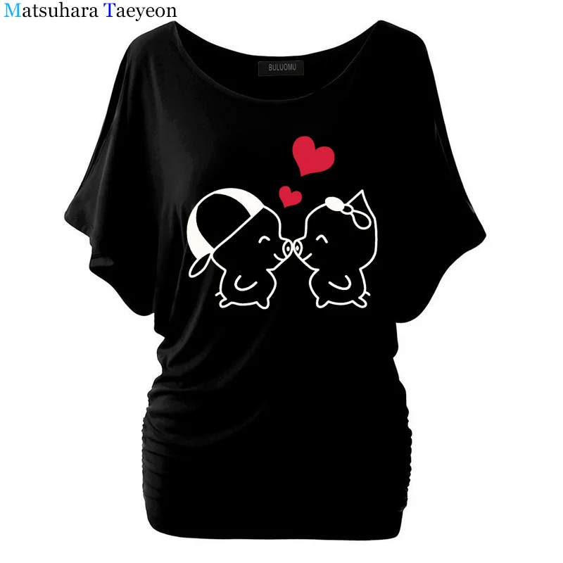 

2018 Summer New Cute Pig Lover Kissing Women Casual T-Shirts Print Short Sleeve O-Neck T-Shirts Funny Cartoon t shirt Brand