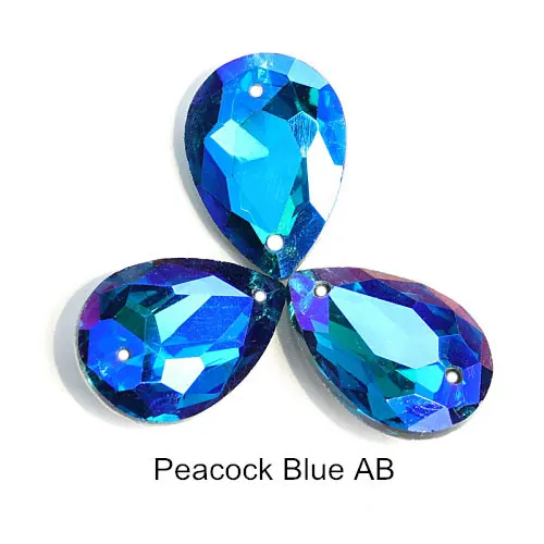 Peacock Blue AB 24 шт. 13x18 мм каплевидное Хрустальное стекло пришивные стразы высокого качества точечная капелька Mulit Швейные Стразы для одежды B3680 - Цвет: Peacock Blue AB