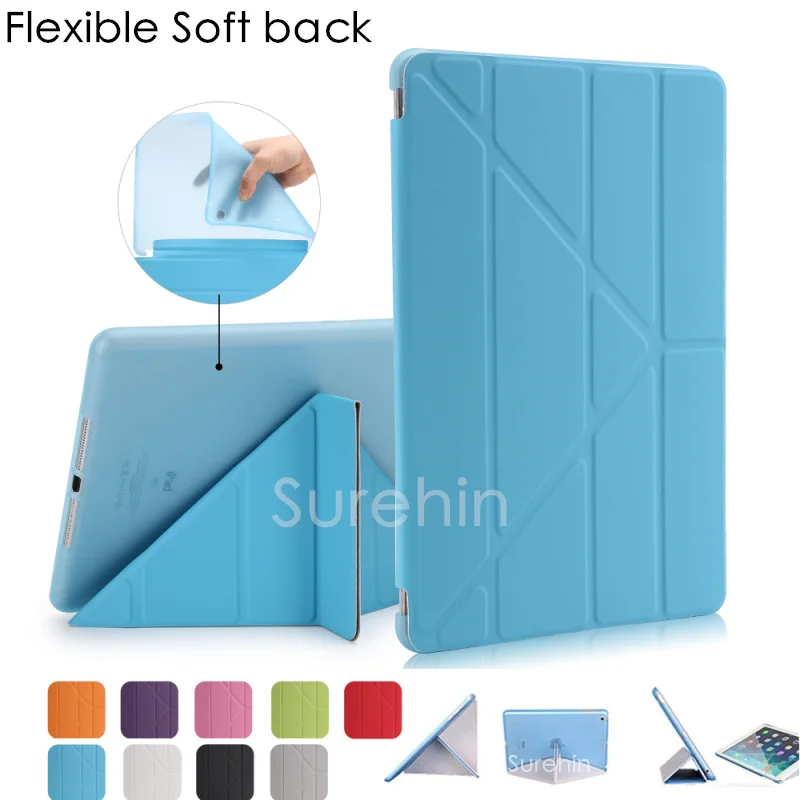 

SUREHIN TPU silicone flexible soft back leather case smart cover for apple ipad air 1 2 case magnetic slim thin as 360 rotate