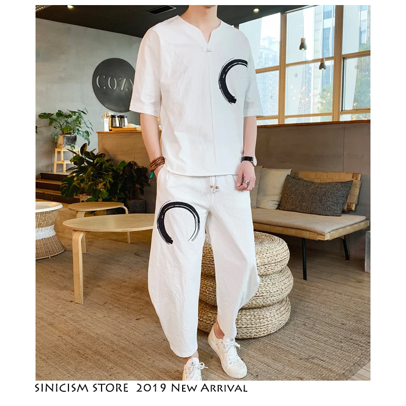 Спортивный костюм Sinicism Store Мужской винтажный льняной для бега лето 2020|Мужские