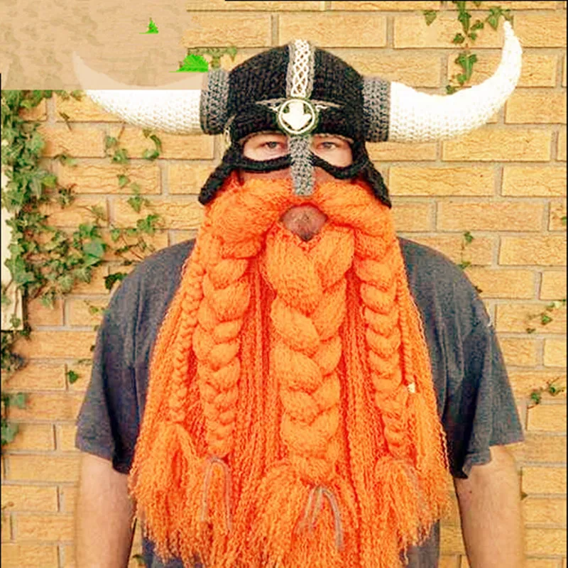 

ING Funny Handmade Crochet Cartoon Halloween Viking Horn Party Mask Hat Costumes Knitted Mask Xmas Maxpower Face Mask