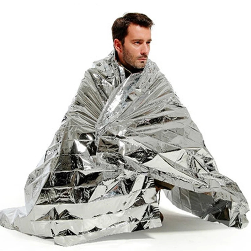 

Silver Outdoor Sports Portable Emergency Waterproof Rescue Thermal Foil Mylar Blankets 1.3X2.1M Camping Equipment Survival Tools