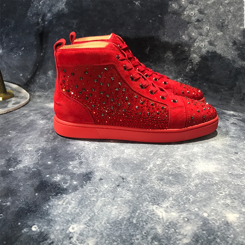 Кроссовки мужские с высоким верхом роскошные брендовые красные замшевые кожаные